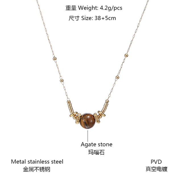Natural trend tiger eye bead stainless steel necklace for women
