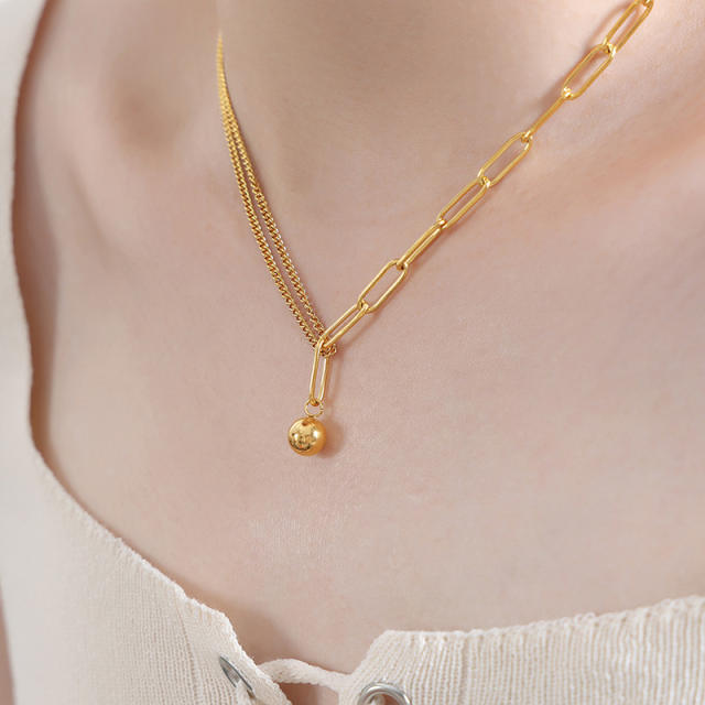 Famouns brand gold color ball stainless steel asymmetrical necklace