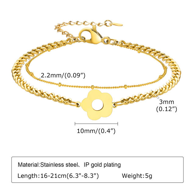 Dainty two layer infinity heart bar stainless steel women bracelet