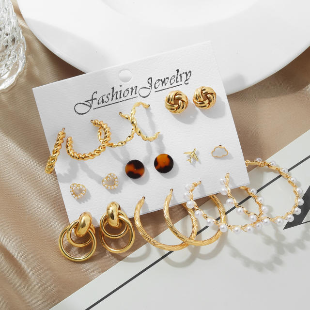 9 pair hot sale gold color easy match hoop earrings set for women