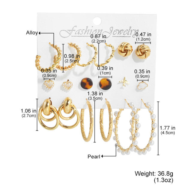 9 pair hot sale gold color easy match hoop earrings set for women