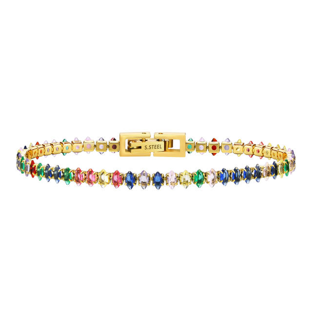 Luxury rainbow cubic zircon stainless steel tennis bracelet