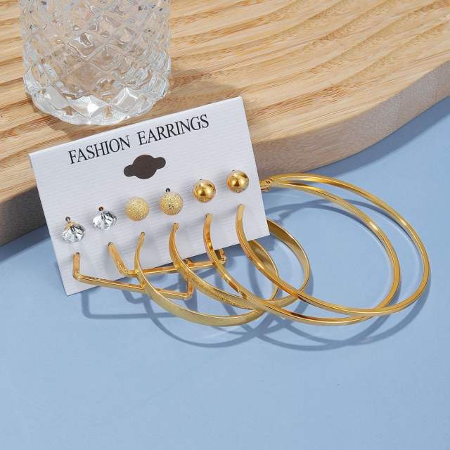 6 pair gold color oversize hoop earrings set for women