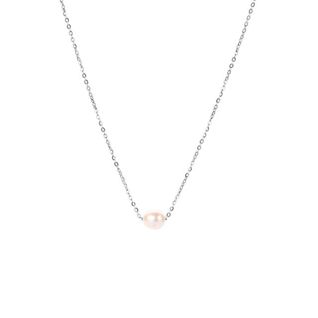 Dainy single pearl stainless steel necklace