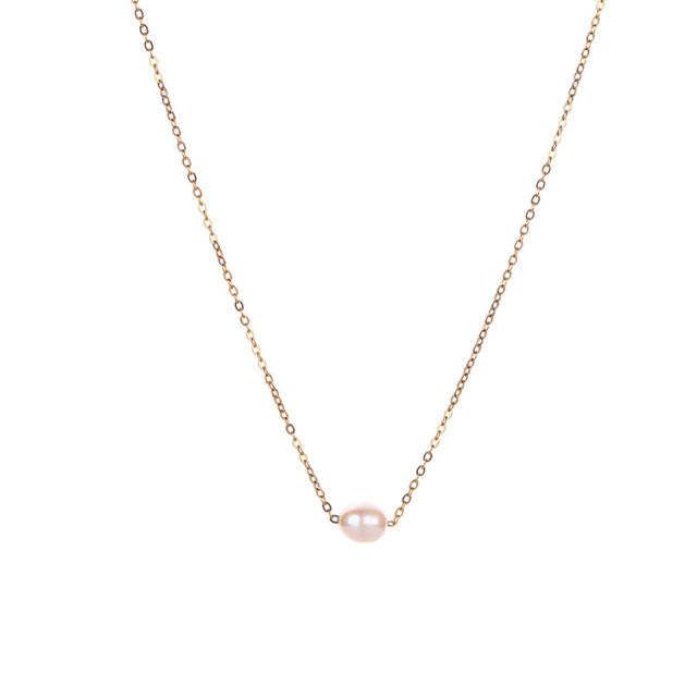 Dainy single pearl stainless steel necklace