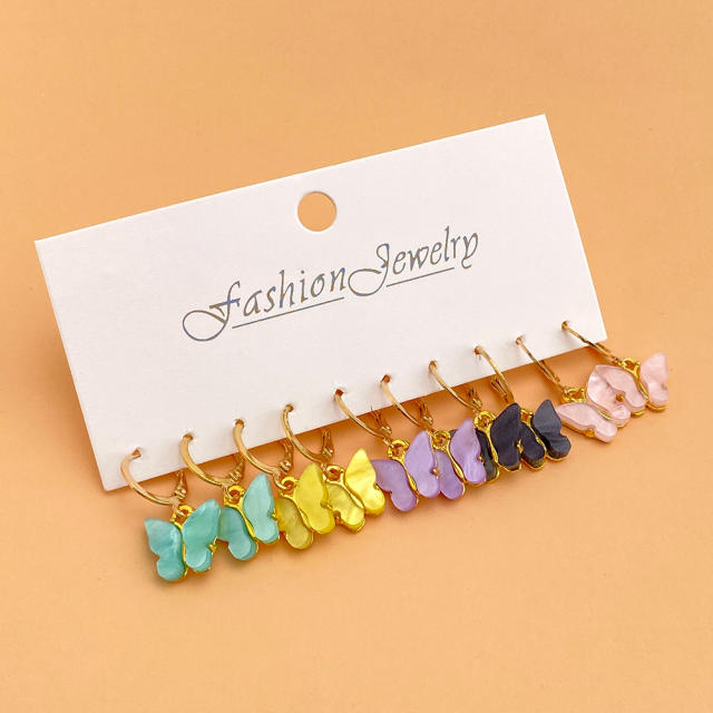 5 pair colorful acrylic butterfly women earrings set