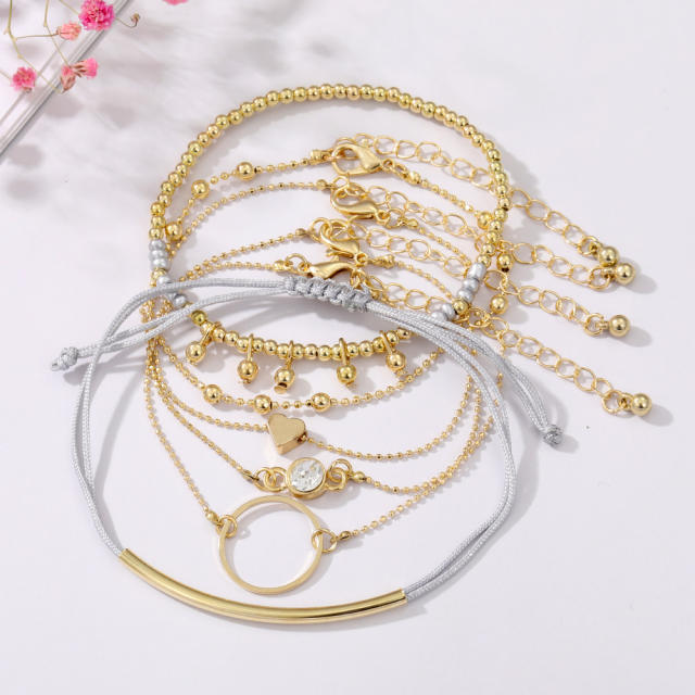 6pcs boho holiday trend geometric circle dainty bracelet set