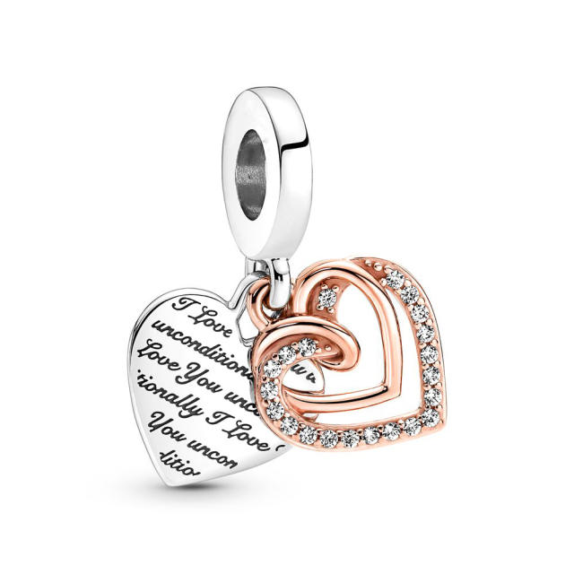 Two tone infinity love heart shape diy  bracelet charm
