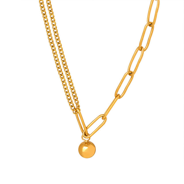 Famouns brand gold color ball stainless steel asymmetrical necklace