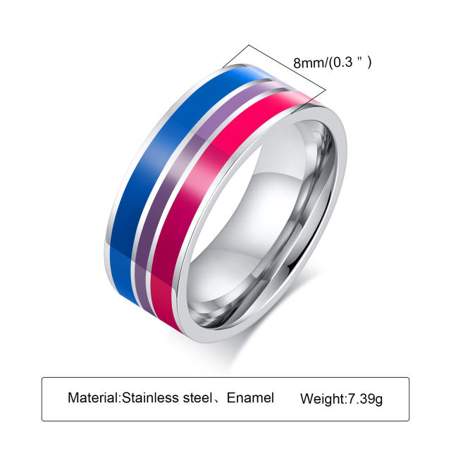 8MM color enamel rainbow stainless steel rings band for men women