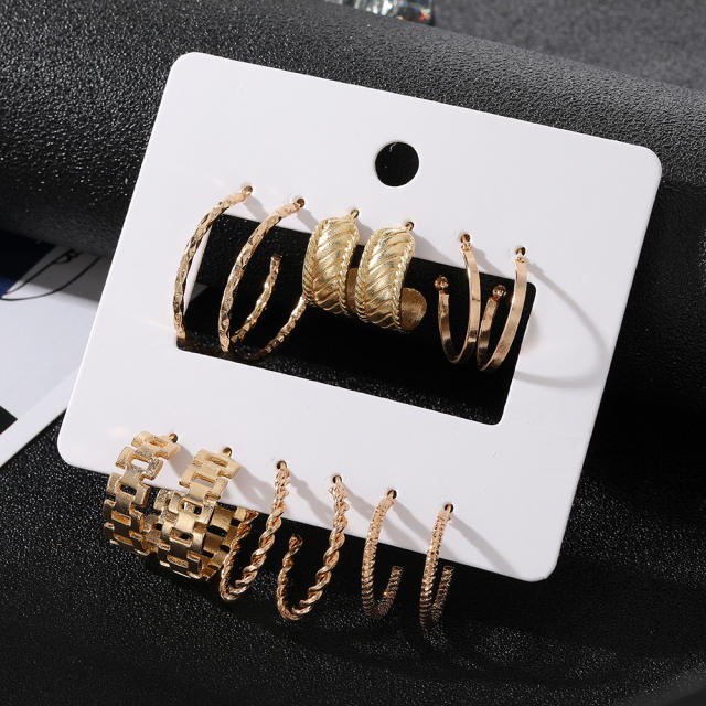 6 pair classic easy match gold color hoop earrings set