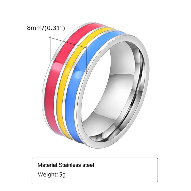 8MM color enamel rainbow stainless steel rings band for men women