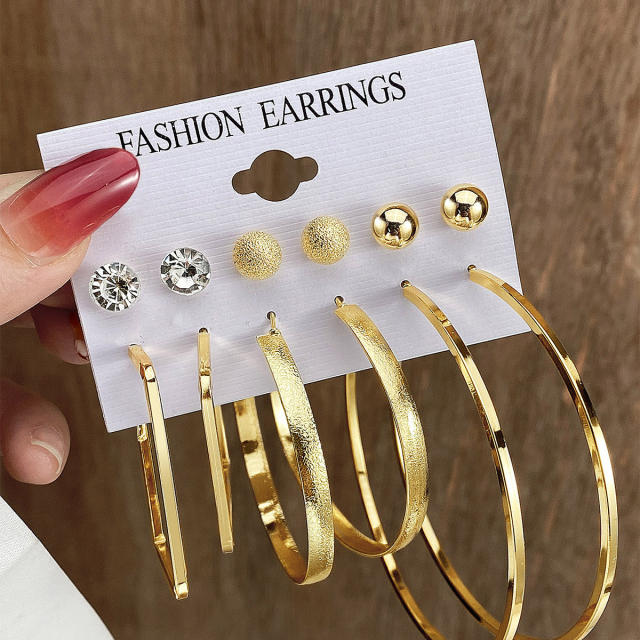 6 pair gold color oversize hoop earrings set for women