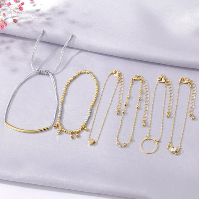 6pcs boho holiday trend geometric circle dainty bracelet set