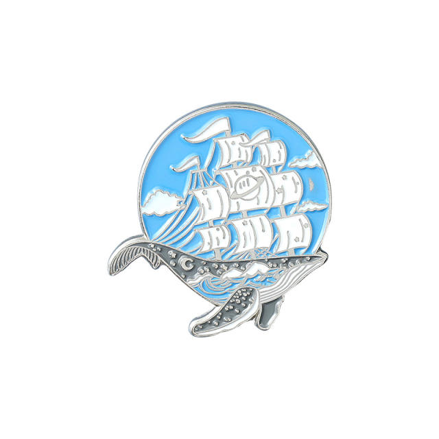 Creative blue color ocean series whale alloy brooch pins