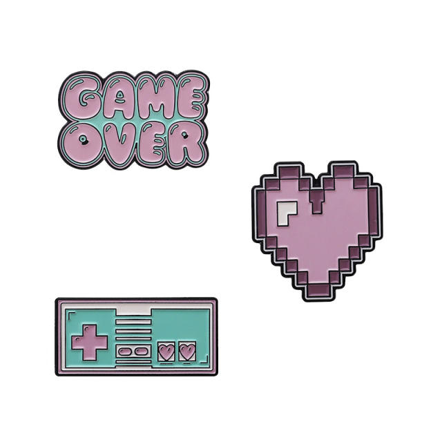 Cute game over letter pink heart brooch pins