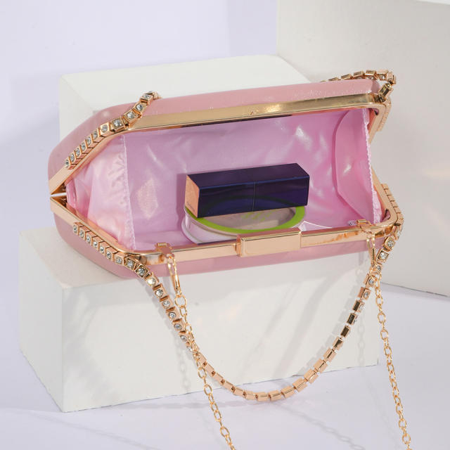 Luxury diamond handle PU leather women evening bag