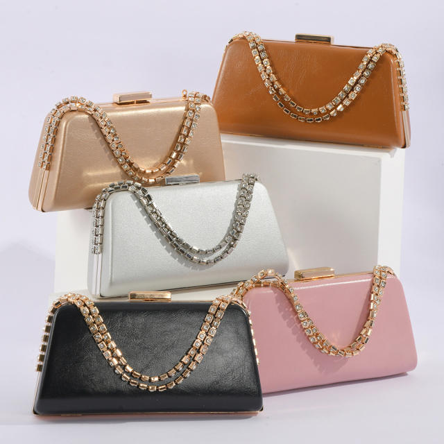 Luxury diamond handle PU leather women evening bag