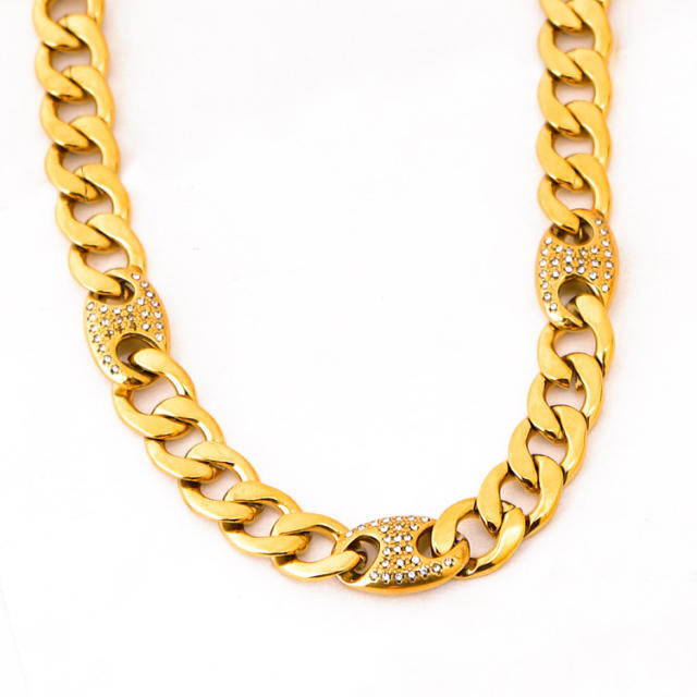 HIPHOP thick stainless steel cuban link chain necklace bracelet set
