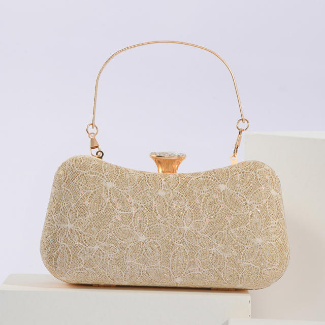 Elegant vintage lace flower metal handle women evening bag