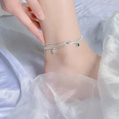 925 sterling silver hot sale shiny anklet with color cubic zircon