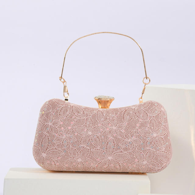 Elegant vintage lace flower metal handle women evening bag