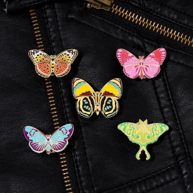 Color enamel moth shape alloy brooch pins