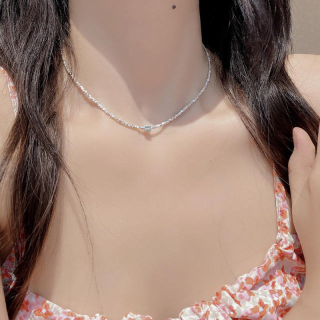 925 sterling silver hot sale shiny tiny bead choker necklace for women