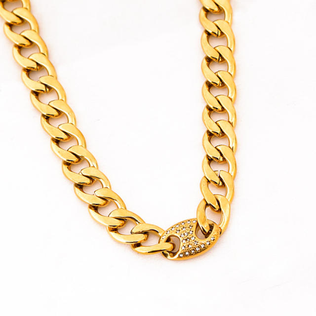 HIPHOP thick stainless steel cuban link chain necklace bracelet set