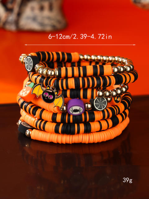 8pcs set halloween series clay bead elastic bracelet set