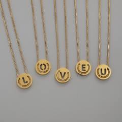 Hiphop initial letter coin pendant stainless steel box chain necklace