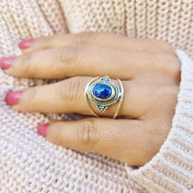 Vintage boho oval blue stone statement wide rings