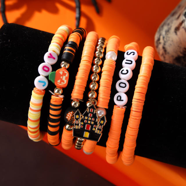 8pcs set halloween series clay bead elastic bracelet