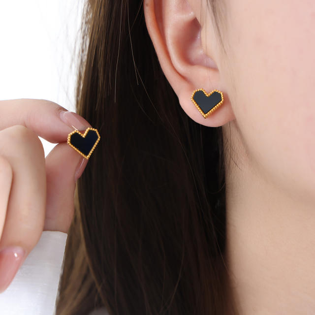 Dainty elegant color heart stainless steel necklace earrings set
