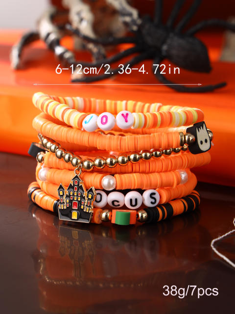 8pcs set halloween series clay bead elastic bracelet