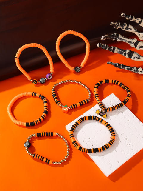 8pcs set halloween series clay bead elastic bracelet set