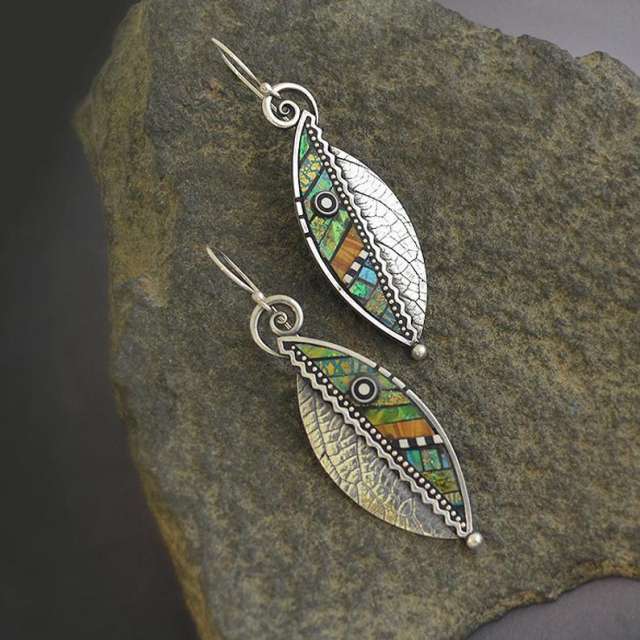 Vintage creative silver color leaf earrings