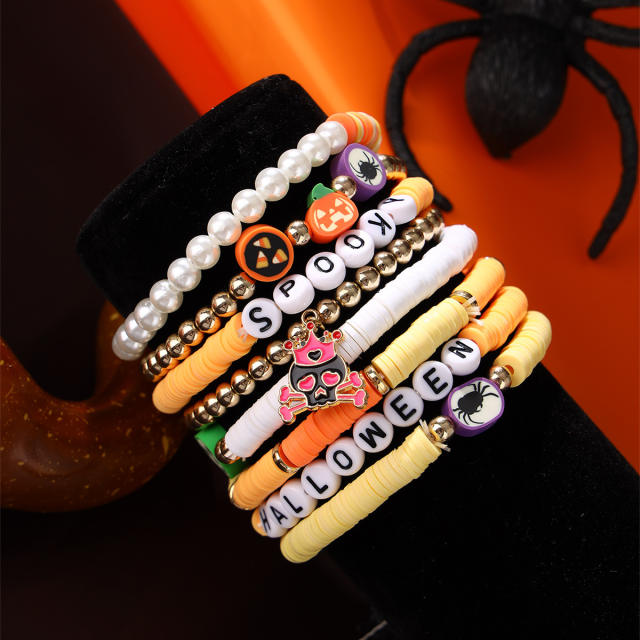 8pcs set halloween clay bead elastic bracelet set