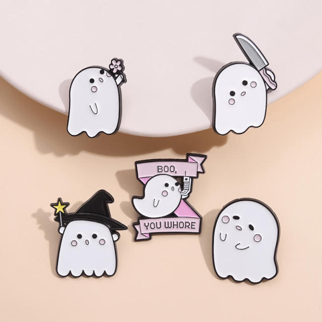 Halloween white color enamel ghost alloy brooch pins