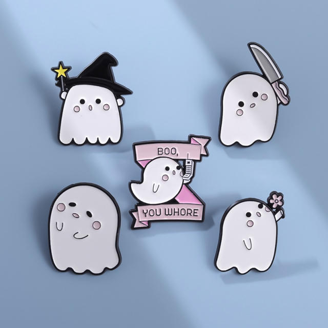 Halloween white color enamel ghost alloy brooch pins