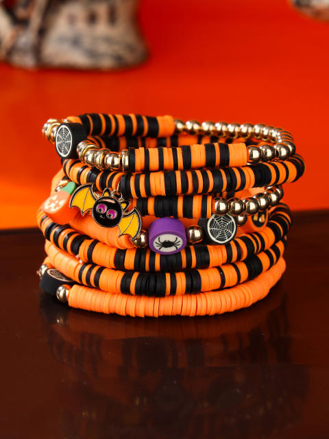 8pcs set halloween series clay bead elastic bracelet set