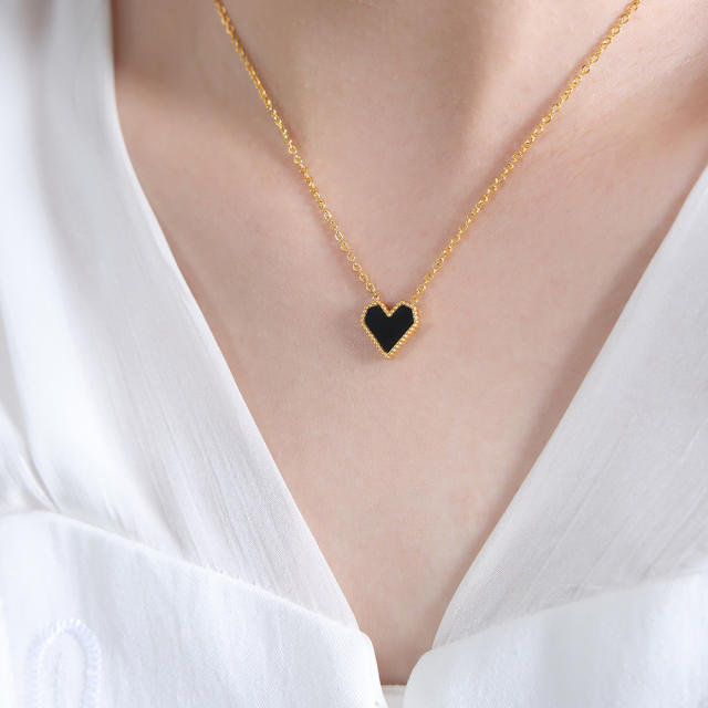 Dainty elegant color heart stainless steel necklace earrings set