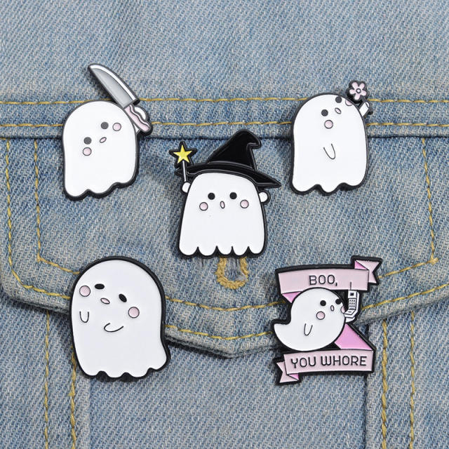 Halloween white color enamel ghost alloy brooch pins