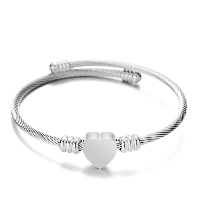 Classic heart wireless stainless steel bangle bracelet