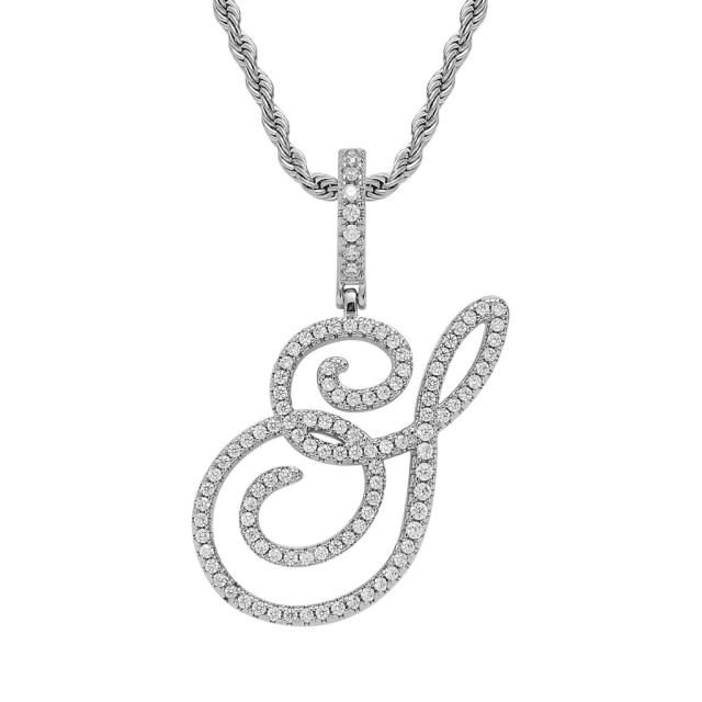 HIPHOP diamond initial letter pendant stainless steel rope chain necklace for men