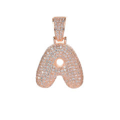 Hiphop ice out initial letter pendant stainless steel rope chain necklace