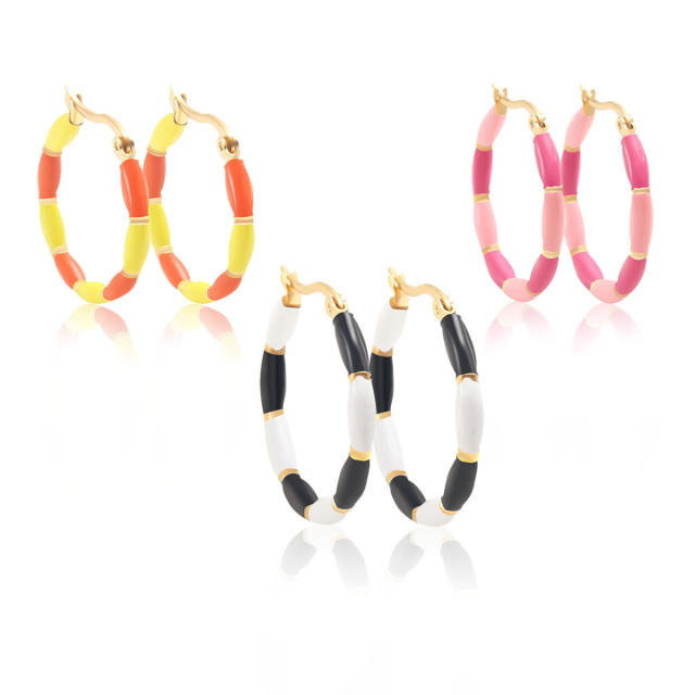 Vintage color enamel stainless steel hoop earrings