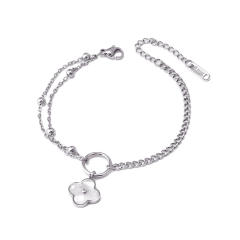 Classic mother shell clover charm stainless steel necklace bracelet anklet set