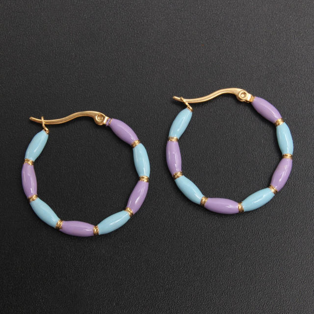 Vintage color enamel stainless steel hoop earrings