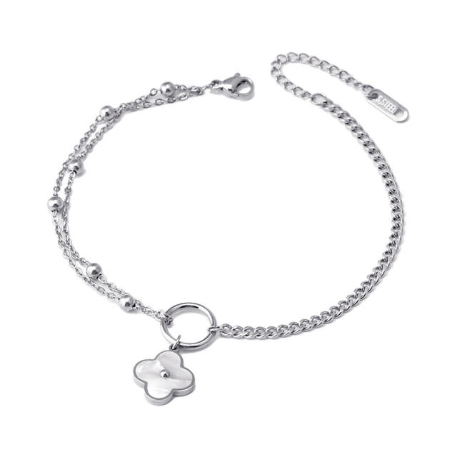 Classic mother shell clover charm stainless steel necklace bracelet anklet set